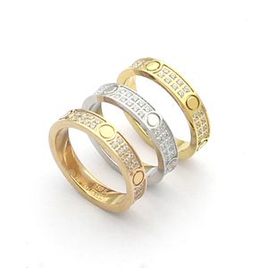 Europe America Fashion Style Lady Women Titanium Steel Engraved Initials Six Screw Settings Double Row Diamond Lovers Narrow Ring US6-US9