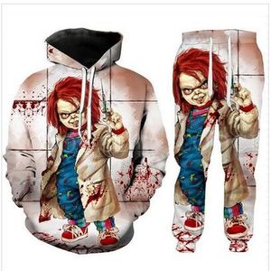 Nuovi uomini/donne Halloween Horror Movie Chucky Divertente stampa 3D Moda Tute Pantaloni Hip Hop + Felpe con cappuccio FR08