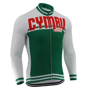 Autumn Winter NEW UK Wales Pro Team Retro Cycling Jersey Men Long Sleeve Green Cycling Wear Bike Bicycle Clothes Clothing on Sale
