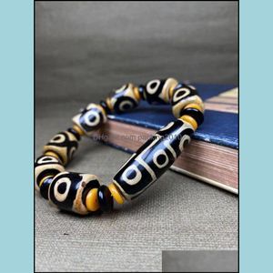 Metal Painting Arts, Crafts & Gifts Home Garden Factory Wholesale Agate Three-Eye Teeth Yellow Tibet Beads Bracelet Mens Live Supply Drop De