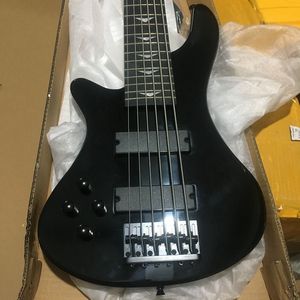 Özel Sol El 6 Dizeleri Bas Gitar Basswood 43 inç 24 Frets Yüksek Parlak Siyah Elektrik Bas Gitar