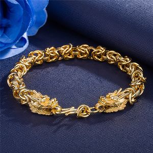 Heren Hoge Kwaliteit Koperplated K Gouden Armband Domotie Double Dragon Golden vergulde Armbanden Mannen Sieraden