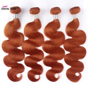 Ishow Hair Weaves Wefft 4 حزم للنساء جميع الأعمار البرتقالي الزنجبيل # 350 البرازيلي بيرو Virgn الشعر البشري 8-28 بوصة