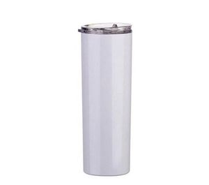 20oz Skinny Tumblers Sublimation Blanks Tumbler Rostfritt Stål Kaffe Koppar Öl Klassisk kopp med lock Straws Zza Sea Beflq