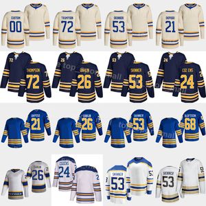 유산 클래식 하키 72 Tage Thompson Jersey 26 Rasmus Dahlin 53 Jeff Skinner 21 Kyle Okposo 24 Dylan Cozens 68 Victor Olofsson 89 Alex Tuch 남자 청소년 여성