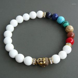 Braccialetto di perline, fili di perline SN0252 Mala Buddha 7 Chakra Regalo di moda Bracciale tibetano Yoga in giada bianca1