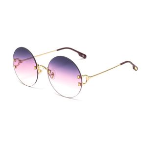 Runde Sonnenbrille Trend großhandel-Die neueste Mode Sonnenbrille für Frauen Farbverlauf Farbe Runde rahmenlose Gläser Hohe Qualität Textur Goldene Tempel Rosa Kaffee Weibliche Trend Design Sonnenbrille