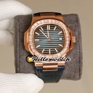 Nowy 5711 5711/1 Blue Texture Dial Cal.324 SC Automatyczny Zegarek Mens Rose Gold Big Diament Bezel Niebieski Skórzany Sport Zegarki HWPP Hello_watch