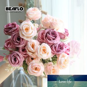 1 bouquet di 6 teste di fiori di rosa artificiali europei rose finte floreali di seta da sposa per la decorazione di nozze del giardino domestico fai da te