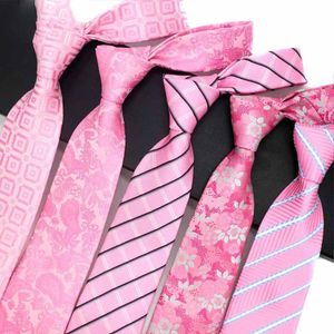 Erkekler Örgün İş Düğün Kravat İçin Lüks Erkek Tie 8CM Renk Pembe Çiçek İpek boyunbağı Jakarlı Dokuma Boyun Kravatlar