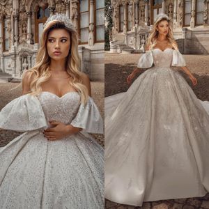 2020 Crystal A Linia Suknie Ślubne Plus Rozmiar Off Ramię Koronki Frezowanie Vintage Suknie Ślubne Custom Made Dubai Luksusowa suknia ślubna