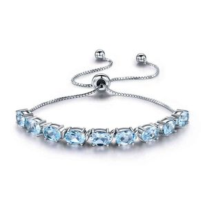 Natural Sky Blue Topaz Genuine Real Jewelry 925 Sterling Sier Adjustable Charm Bracelets Bracelet Femme