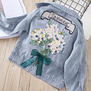 Kinder Denim Jacken für Mädchen Baby Blume Mäntel Frühling Herbst Mode Kind Kinder Outwear Zerrissene Jeans Jacken LJ201128