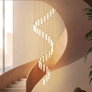 Langer Kronleuchter im modernen Design, dekorative Deckenleuchte, ideal für Loft-Wohnzimmer-Treppen-Esszimmer-LED-Rotationslampen