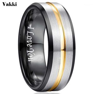 Alyans Vakki Erkekler 8mm Tungsten Karbür Yüzük Mavi Siyah Mat Kaplama Eğimli Kenar Bant Boyutu 6 ila 141