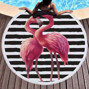 Toalha de praia com borla Floral Flamingo Presente Banheira Toalha de Chuveiro para Adultos 500G Microfiber 150 cm Piquenique Yoga Mat Cobertor Tapete Y200428