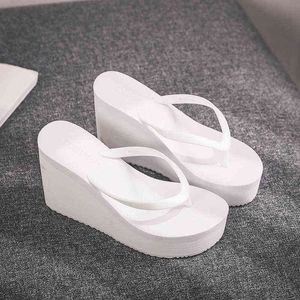 Kvinna 2022 Wedge Rubber Flip Flops Comemore Women Summer Shoes Heels Mules Candy Colors Platform Woman Beac White 39 Y220621