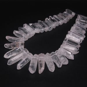 35-38pcs/Strand Large Size Raw Clear Crystal Quartz Top Drilled Points,Polished Natural Gems Tusk Stick Spike Pendant Beads Bulk 200930