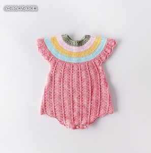 Vestiti lavorati a maglia pagliaccetto neonato cotone lana arcobaleno principessa pagliaccetti appena nati neonato tuta per ragazza 201027