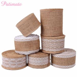 4,5m 5m jute burlap rullar hessian band med spets rustik bröllop dekoration vintage bröllop dekor bord tillbehör