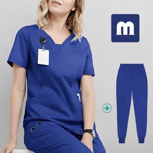 Medigo-002 Women's Two Piece Pants Scrubs hospital uniform Workwear Women Health nurse Dental operating room hand washing suit doctor beauty salon work clothes shirt