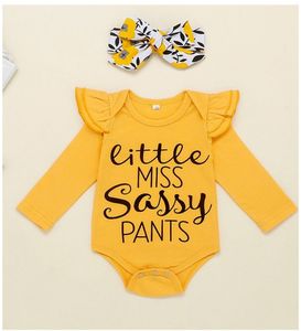 Newborn Baby Girls Outfits с длинным рукавом Письма Rompers и Цветочные брюки Оголовье 3 шт. Установите набор одежды для детей