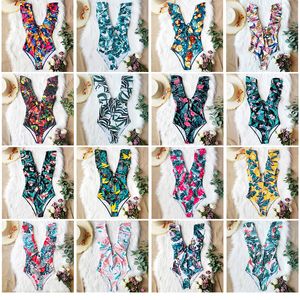 sexy one piece swimsuit push up swimwear women ruffle monokini adjustable shoulder swimsuit bodysuit bathing suit multi plant printing