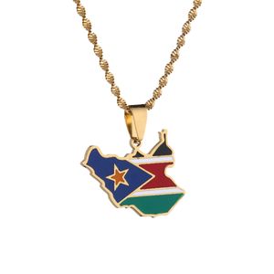 Stainless Steel Trendy Enamel South Sudan Map Flag Pendant Necklace Fashion Country Maps Jewelry