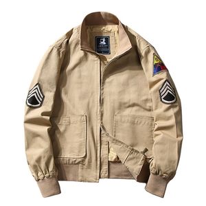 Brad Pitt Fury WW2 Khaki Spring Military Bomber Lightweight Men's Cotton Tanker Jacket Y201026