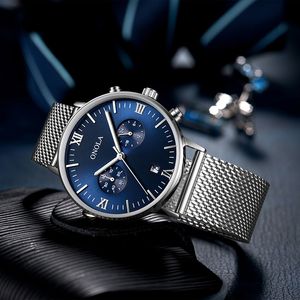 Chic Business Casual New Mens Zegarek Stalowy Zespół Skórzany Pas Wodoodporny Stoper Moda High-End Quartz Watch Mens Ręki