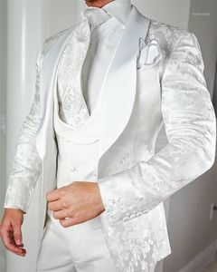 Varış Bir Düğme Groomsmen Şal Yaka Damat Smokin Erkekler Düğün Takım Elbise / Balo Adam Blazer (Ceket + Pantolon + Yelek + Kravat) B1441 erkek Blazers