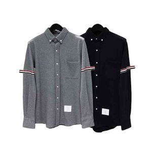 TB Thom Cotton Puliting Tricolor Stripe Shirt Jacket Män Smart Casual Koreansk stil Anpassad grossist