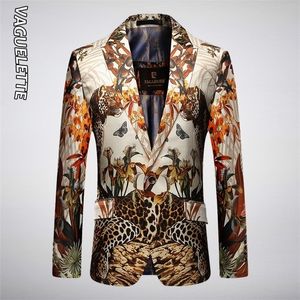 Vagelette Luxo Leopardo Padrão Slim Fit Blazer Masculino Primavera Mens Blazer Jaqueta Elegante Festa Casacão Casacão 201104