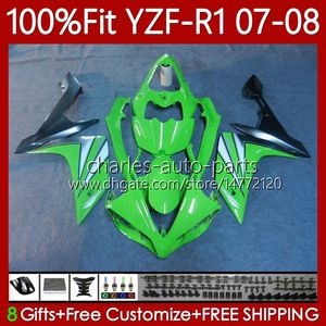 Kit de feiras OEM para Yamaha 100% Fit YZF-R1 YZF1000 YZF R1 2007-2008 Corpo Preto Verde 91No.157 YZF-1000 YZF R 1 1000 CC YZFR1 07 08 1000CC 2007 2008