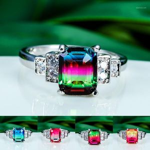 Obrączki ślubne Mystic Rainbow Cyrkon Ring Multicolor Gradient Kamień Dla Kobiet Srebrny Kolor Biżuteria Kobiet Zaręczyny Promise Band1