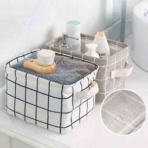 Foldable Storage Basket Waterproof Cotton Linen Storage Bag For Desktop Clutter Cosmetic Snacks Toy Organization Storage Bins 10pcs CX220122