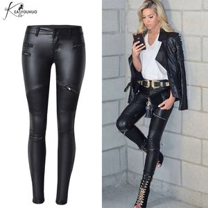 2020 Inverno Estiramento PU Calças de couro para mulheres corredores de cintura alta mulheres calças plus tamanho lápis skinny cintura calça feminina lj201130