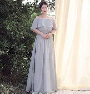 Plus Size Bateau Chiffon Long Bridesmaid Dresses Golvlängd Bröllop Gästklänningar Custom Made Made