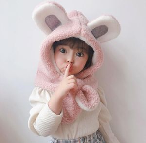 Bear Ear Baby Knitted Hats with Scarf Set Winter Kids Boys Girls Warm Wool Hat Loop Scarf Caps For Children Party Hats