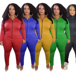 Plus size 3X 4X 5XL women designer bigger size clothing fall winter tracksuits jacket coat+pants solid color two piece set sweatsuits 4050