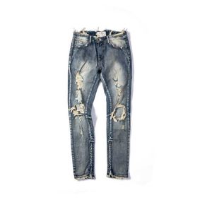 Men's Jeans Zipper Leggings jeans worn waist holes