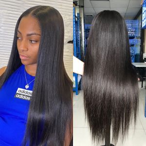 Straight Closure peruk på kampanjstil 10A Kvalitet Virgin Human Hair Lace Wig för kvinnor