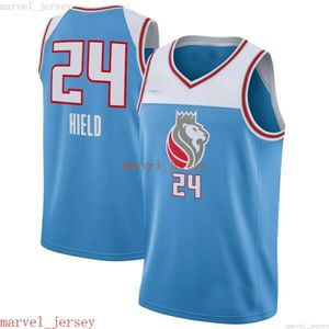 Özel dikişli Buddy Hield #24 Erkekler Jersey Mor Siyah Liaght Mavi Gerileme Basketbol Formaları