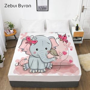 3D HD Cartoon Bed Sheet With Elastic,Fitted Sheet for Kids/Baby/Children/Boy/Girl,Pink elephant Mattress Cover Custom/160x200 201113