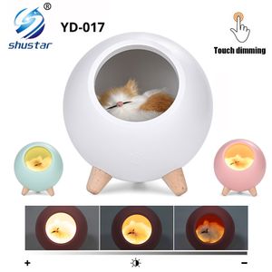 Novely LED Night Light Touch Dimming Cat Lamp USB Rechargeable Table Lamps Atmosphere Bedroom Bedside Decoration Gift Lights