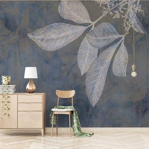 Custom Mural Wallpaper Modern Fashion Blue Lines Leaves Nordic Textured Non-woven Living Room TV Sofa Background