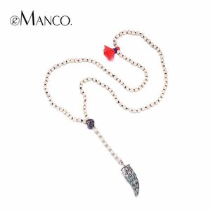 Etnisk vintage handgjorda oxhorn långa pärlor halsband för kvinnor cloisonne legering hänge halsband med stensmycken y200323