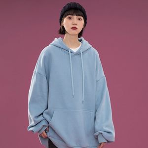 Koreanska nya godisfärger hoodie kvinnor långärmad tröja vinter huva varma toppar blus med fick hajuku pullover casual 201113