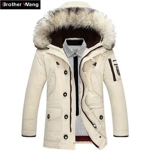 Vinter varm mäns vit anka ner jacka mode casual big päls krage förtjockar huva jackor och rockar manlig beige vit 201209