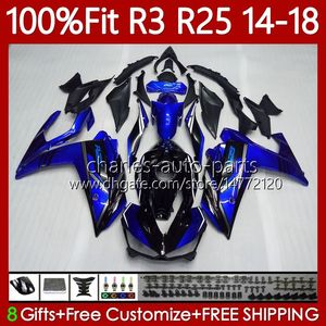 Injection Fairings Kit For YAMAHA YZFR3 YZF-R25 YZFR25 2014-2018 102No.5 YZF R3 R25 YZF-R3 2014 2015 2016 2017 2018 Metallic Blue Bodywork YZF R 3 25 14 15 16 17 18 OEM Body